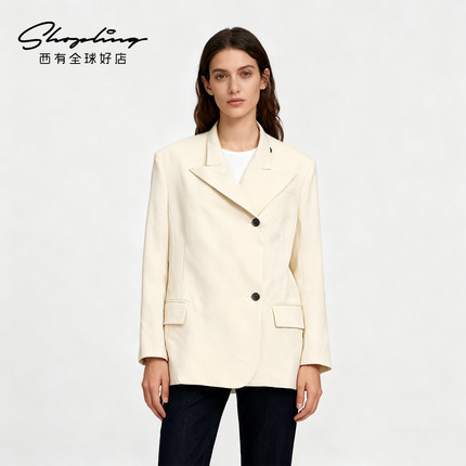 Pushbutton 羊毛材质女士商务休闲经典西装外套银泰百货 301596