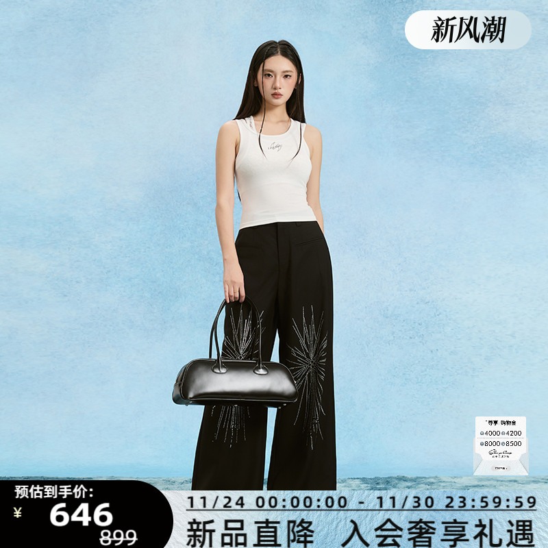 SOFITTE 25秋冬新款女士潮流时尚烫钻休闲阔腿裤银泰百货 301355