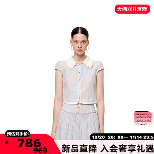 ENRO 银泰百货 春夏新款 衬衫 301469 漫花庄园蕾丝娃娃领短袖 SHRO