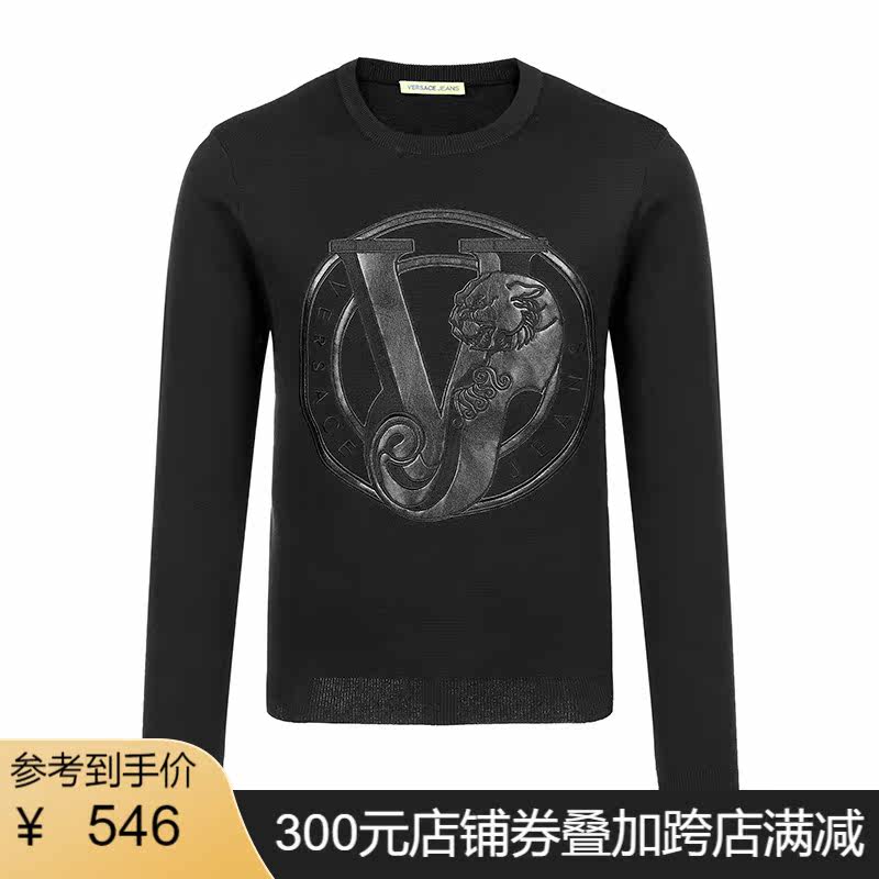 VERSACE JEANS VJ图案纯棉材质男士套头针织衫