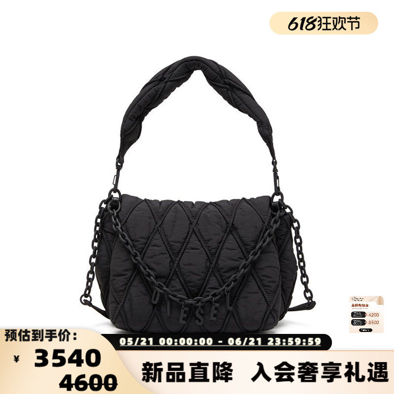 DIESEL/迪赛 女士链条装饰中号手提斜挎单肩包流浪包银泰 300217