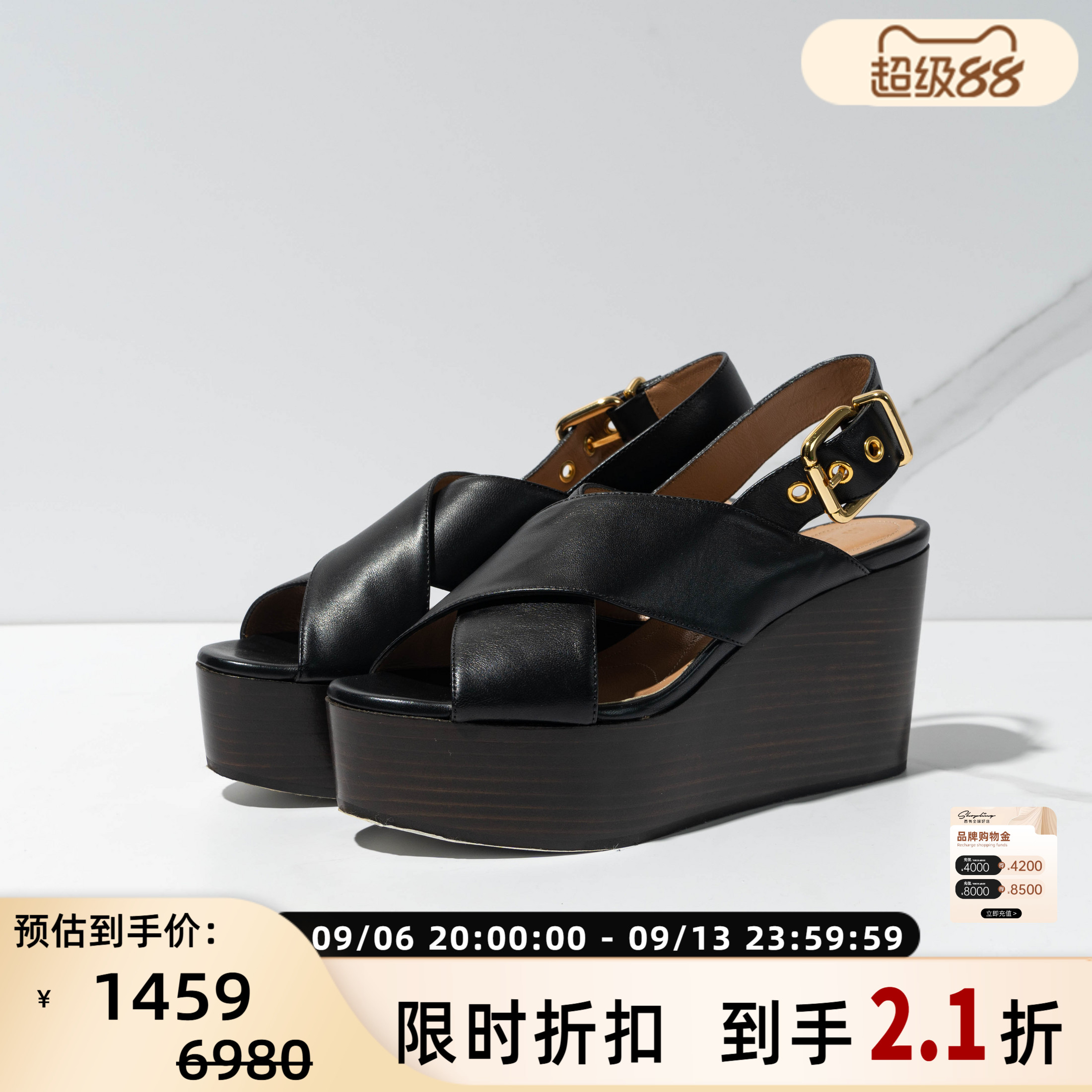 MARNI 潮流简约女士厚底坡跟交叉罗马凉鞋银泰百货精品 301596图片