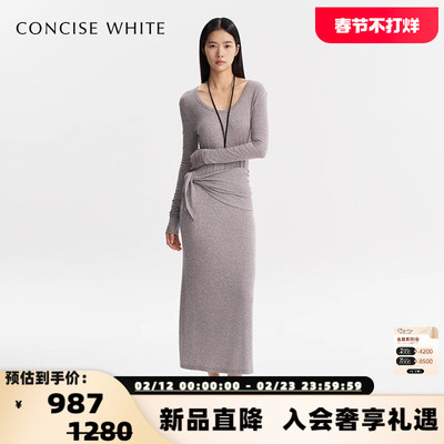 concise-white/简白25SS系列女士可系腰长袖连衣裙银泰百货301257