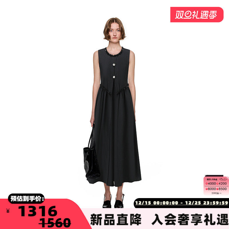 SHRO ENRO 春夏新款女士重工压褶无袖长款连衣裙银泰百货 301469