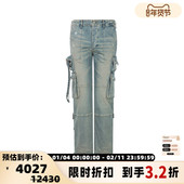 春季 蓝色复古街头潮流磨破侧口袋装 饰男士 AMIRI 水洗牛仔裤