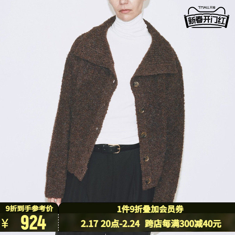 MIJEONG PARK23秋冬新款单排扣堆堆领女士长袖针织开衫毛衣