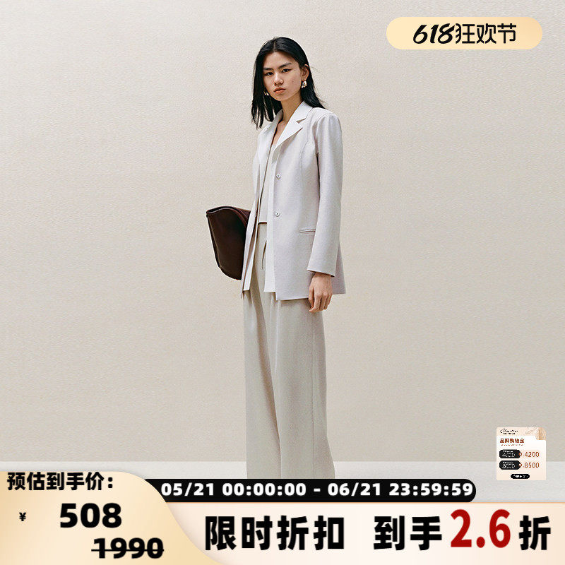 INSPIRE&amp;STORIES 春季外套女士浅灰色通勤OL假领麻感西装银泰