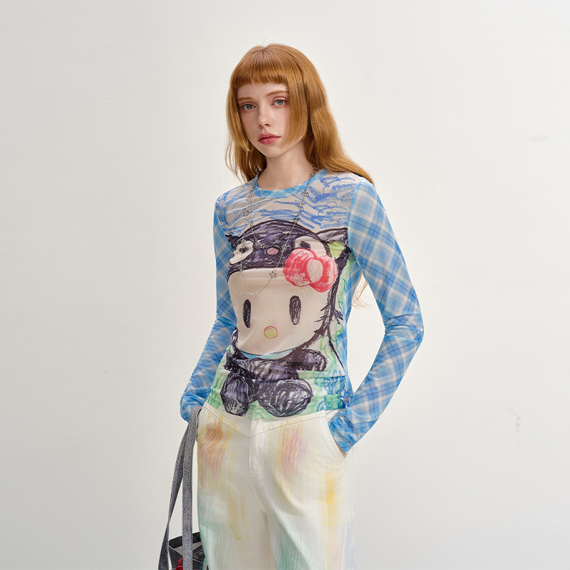 SOFITTE 25新款女士修身拼接趣味印花长袖打底衫银泰百货 301355