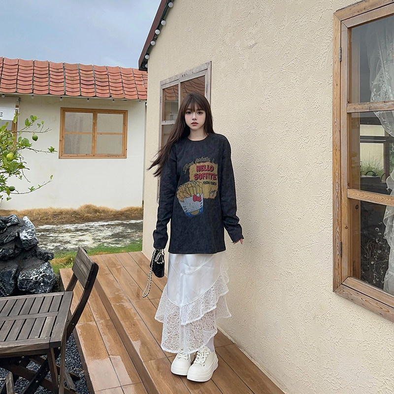 【断码】SOFITTE 24秋冬女士白色缎面拼接蕾丝半身裙银泰301355