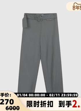 pushBUTTON秋冬女士羊毛系腰带直筒长裤休闲西裤银泰百货 301604