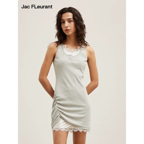 JAC FLEURANT 26春夏女士蕾丝拼接假两件抽褶背心连衣裙 301489