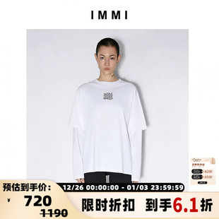 300124 T恤 IMMI设计师品牌 女士LOGO印花纯色棉质圆领长袖