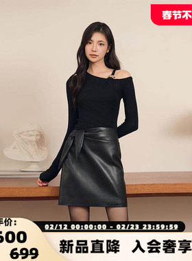 Three Quarters 女士黑色金属扣装饰天丝羊毛长袖银泰百货 301355