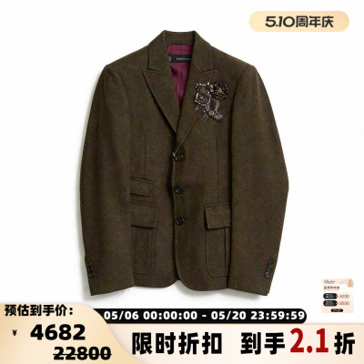 D Squared男士复古重工单排扣毛呢西装短款外套 银泰百货 301596