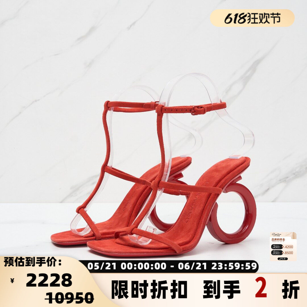 FERRAGAMO/菲拉格慕 迪丽热巴同款女士搭扣一字带凉鞋银泰 301596
