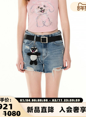 ANDREA MARTIN 25春夏女士蓝色皮带破洞短裤银泰百货精品 301489