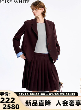 concise-white/简白 25秋冬女士拼接百褶裙半身裙银泰百货 301257