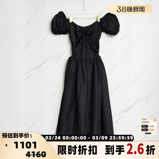 pushBUTTON 潮流简约女士一字肩纯黑抽绳连衣裙银泰百货 301596