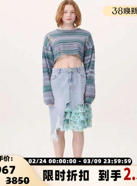 SJYP 春夏款女士解构水洗牛仔半身裙银泰百货精品 301596