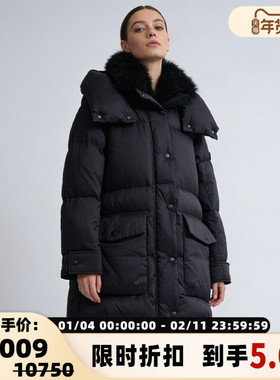 Yves Salomon 秋冬女士黑色修身经典连帽羽绒服银泰百货 301596