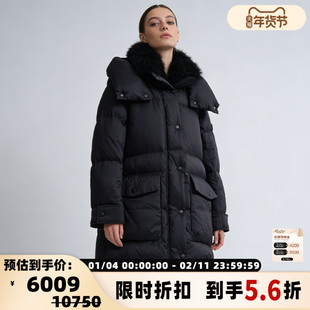 Yves Salomon 秋冬女士黑色修身经典连帽羽绒服银泰百货 301596