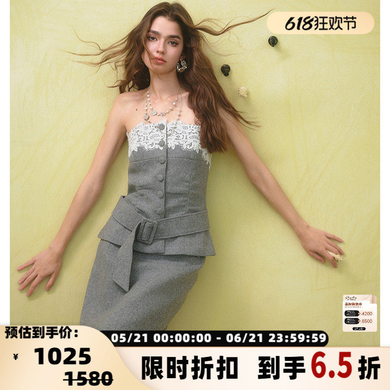 DIANA VEVINA 秋冬新款女士蕾丝拼接半身裙银泰百货 301489
