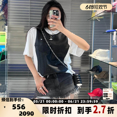 pushBUTTON 春夏款女士圆领创意拼接T恤银泰百货精品 301596