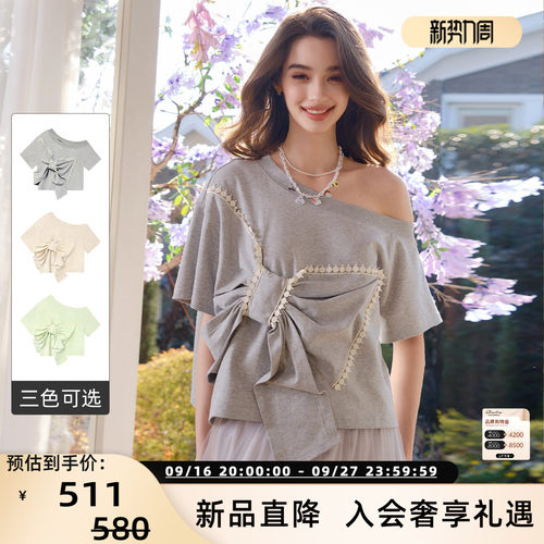 新款女士蝴蝶结短袖T恤