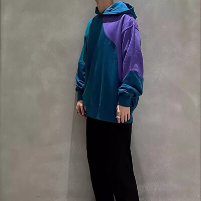 春秋款男女同款撞色连帽卫衣