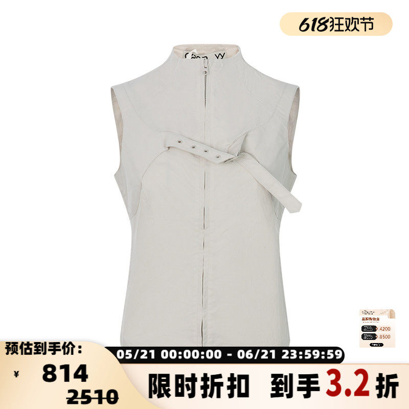 OPEN YY 春季新款女士户外机车风时尚拉链设计无袖圆领背心上衣