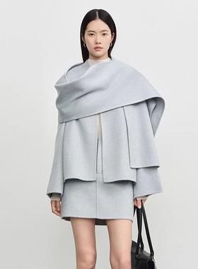 concise-white/简白 秋冬女士围巾毛呢短外套301257