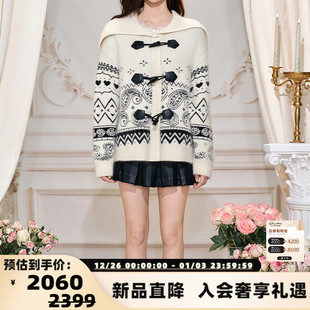 毛衣银泰百货 Three 女士兔毛腰果花翻领开衫 新款 301355 Quarters