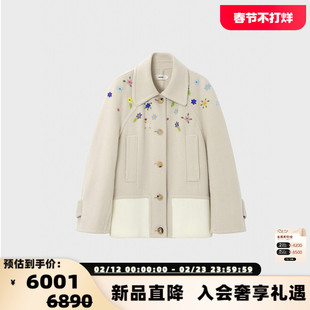 设计师品牌 IMMI 女士羊绒蚕丝混纺双面呢绣花外套银泰 300124