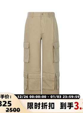 REPRESENT 春季新款男士棉质复古休闲纯色多口袋绑带工装裤长裤