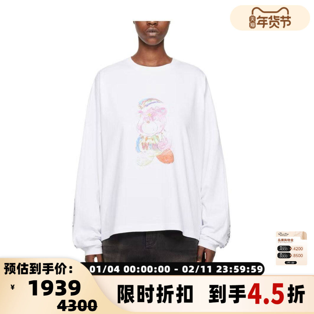 WE11DONE 春季男女同款小熊涂鸦印花圆领长袖T恤银泰百货 301604,男装,T恤,淘宝优惠券,粉丝福利购,淘宝优惠卷