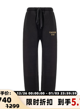 ESSENTIALS 男士黑色棉质抽绳松紧腰休闲裤银泰百货精品 301574