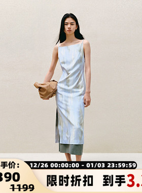 INSPIRE&STORIES春季蓝绿色湖水印花Monroe露背吊带连衣裙