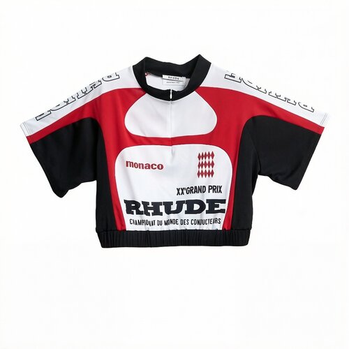 rhude美式复古赛车风字母图案辣妹短款T恤 银泰百货 301596