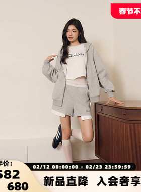 Three Quarters 灰白撞色logo刺绣宽松短裤银泰百货精品 301355