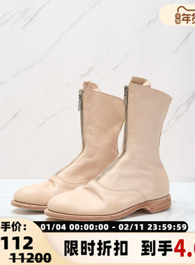 GUIDI日常通勤女士潮流前拉链低跟圆头短靴马丁靴银泰百货 301596