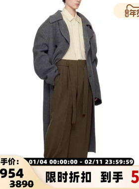 RECTO秋冬新款女士羊毛混纺百搭高腰配腰带直筒休闲裤银泰百货