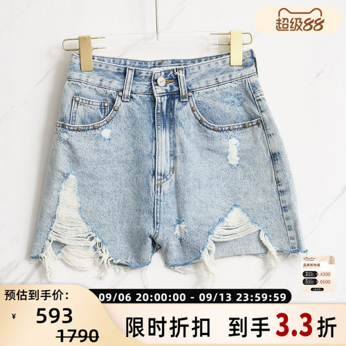 SJYP女士时尚百搭破洞水洗牛仔短裤热裤银泰百货精品 301596