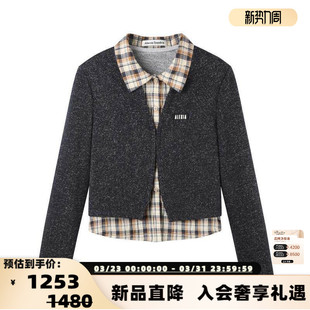 上衣银泰 26春夏女士格纹领假两件针织衫 301261 Sandra Alexia