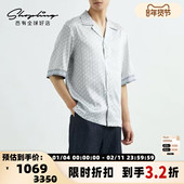 潮牌街拍男士 老花缎面短袖 衬衫 SYSTEM 上衣银泰百货 301596