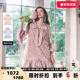 FLONAKED  女士粉色立体花朵A型大摆长袖连衣裙银泰百货 300170