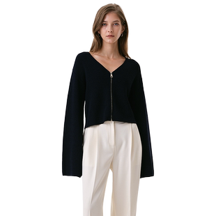 INSPIRE&STORIES V领简约拉链款日常休闲女士针织开衫外套