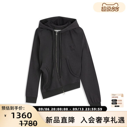 OPEN YY 26春夏新款女士宽松休闲拉链款连帽卫衣银泰百货