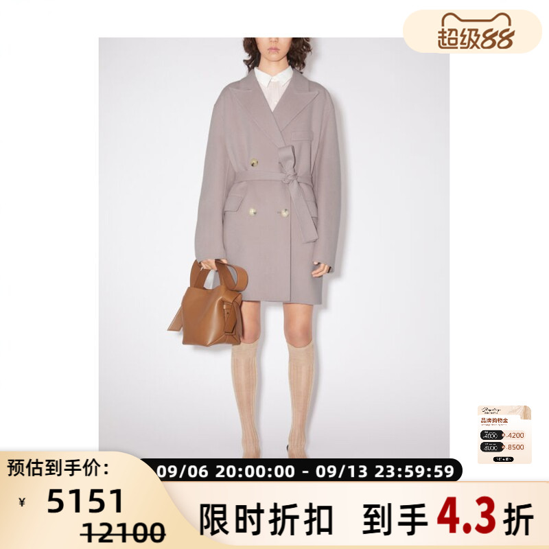 Acne Studios女士日常通勤双排扣羊毛大衣外套 银泰百货 301604图片