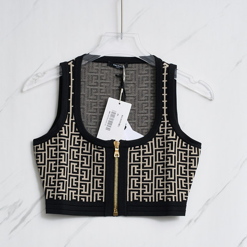 BALMAIN 春秋女士简约老花拉链背心马夹银泰百货精品 301596