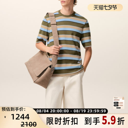 AMI Alexandre Mattiussi26春夏男女同款纯棉条纹圆领短袖T恤银泰